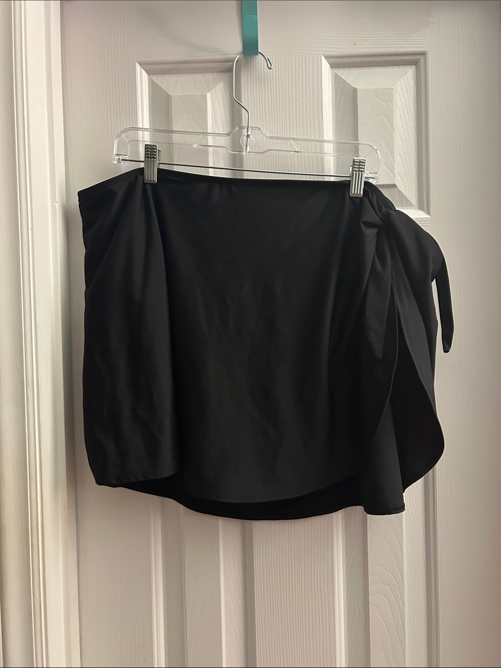 Black Faux Wrap Swim Skirt with Side Tie